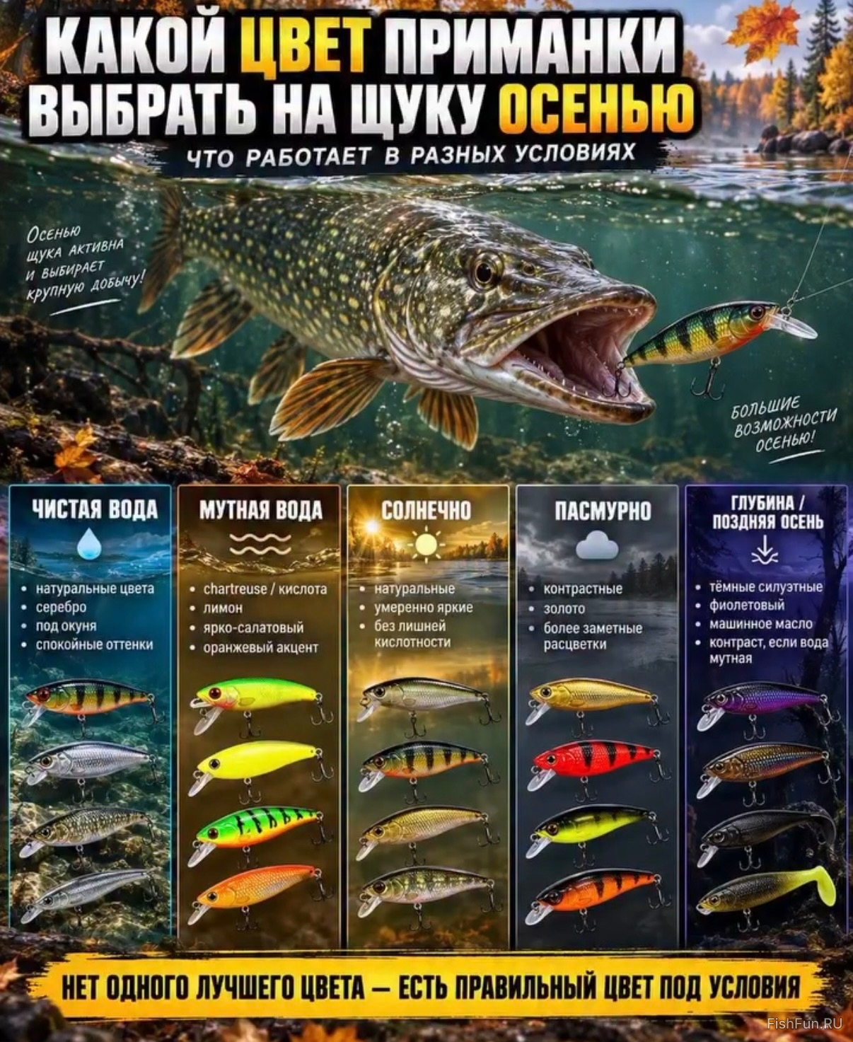 Осенняя охота на щуку: выбираем цвет приманки правильно! 🎣